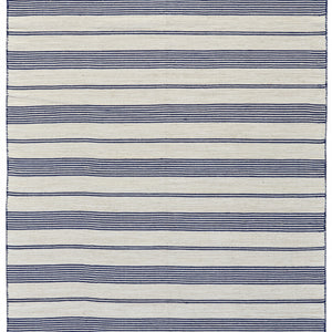 2' X 3' Blue And Ivory Striped Dhurrie Hand Woven Stain Resistant Area Rug