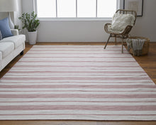 Red And Ivory Striped Dhurrie Hand Woven Stain Resistant Area Rug - 2' x 3'
