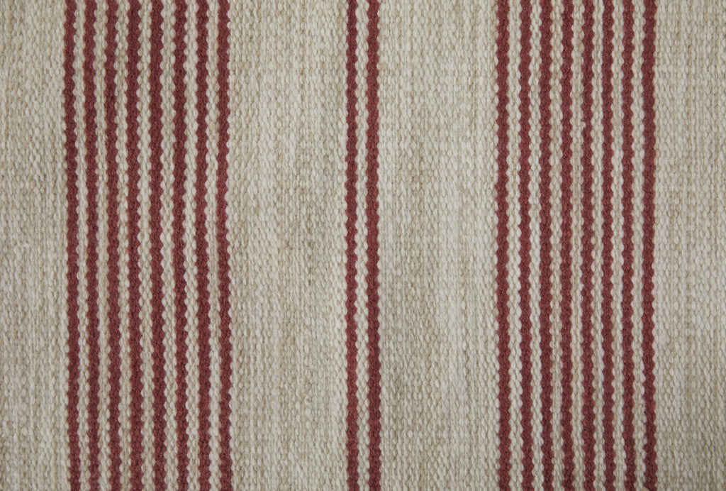 Red And Ivory Striped Dhurrie Hand Woven Stain Resistant Area Rug - 2' x 3'