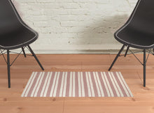 Red And Ivory Striped Dhurrie Hand Woven Stain Resistant Area Rug - 2' x 3'