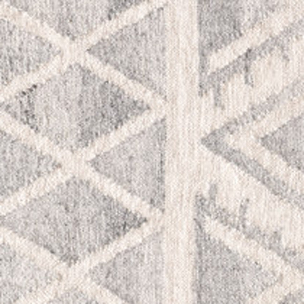 2' X 3' Ivory Gray And Blue Wool Geometric Dhurrie Flatweave Handmade Area Rug With Fringe
