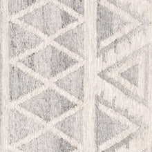 2' X 3' Ivory Gray And Blue Wool Geometric Dhurrie Flatweave Handmade Area Rug With Fringe