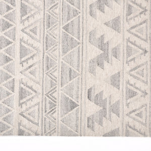 2' X 3' Ivory Gray And Blue Wool Geometric Dhurrie Flatweave Handmade Area Rug With Fringe