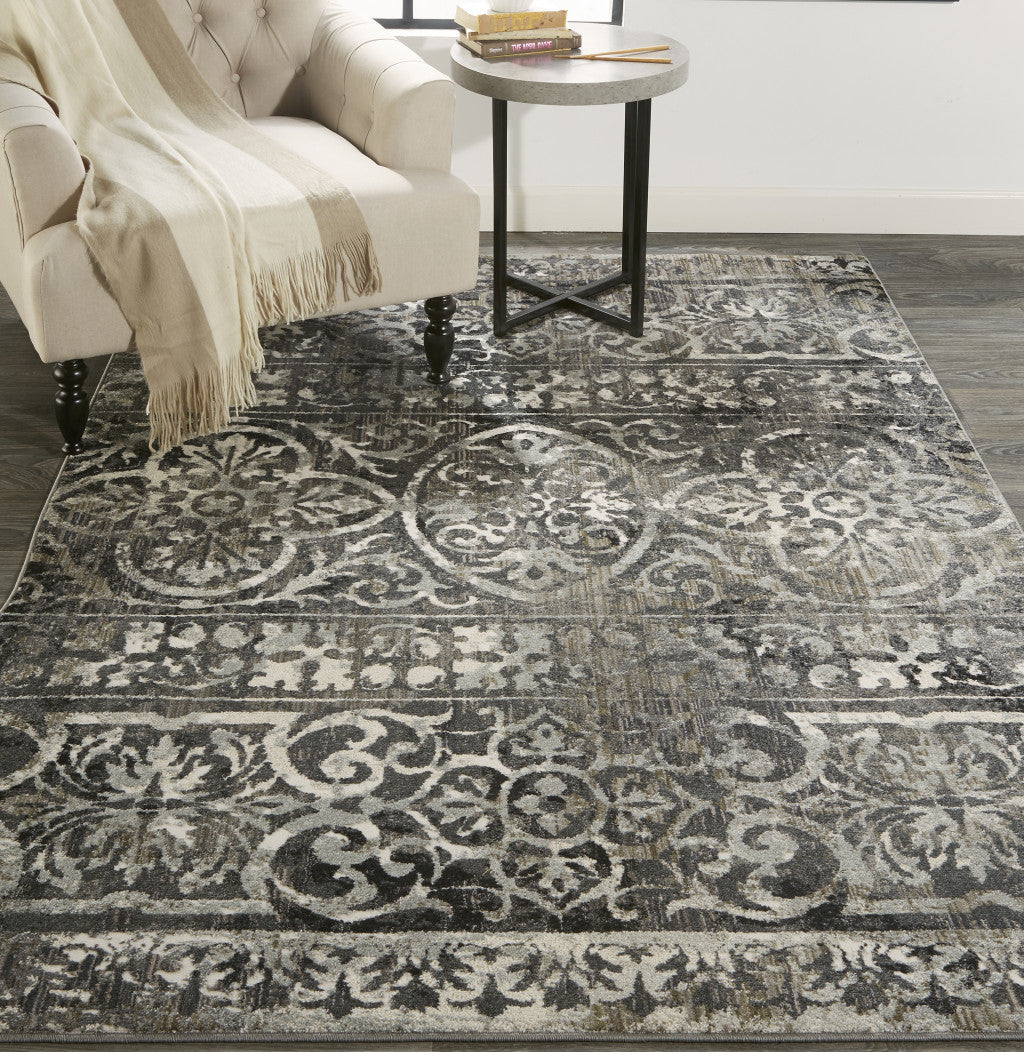 2' X 3' Gray Ivory And Taupe Abstract Stain Resistant Area Rug