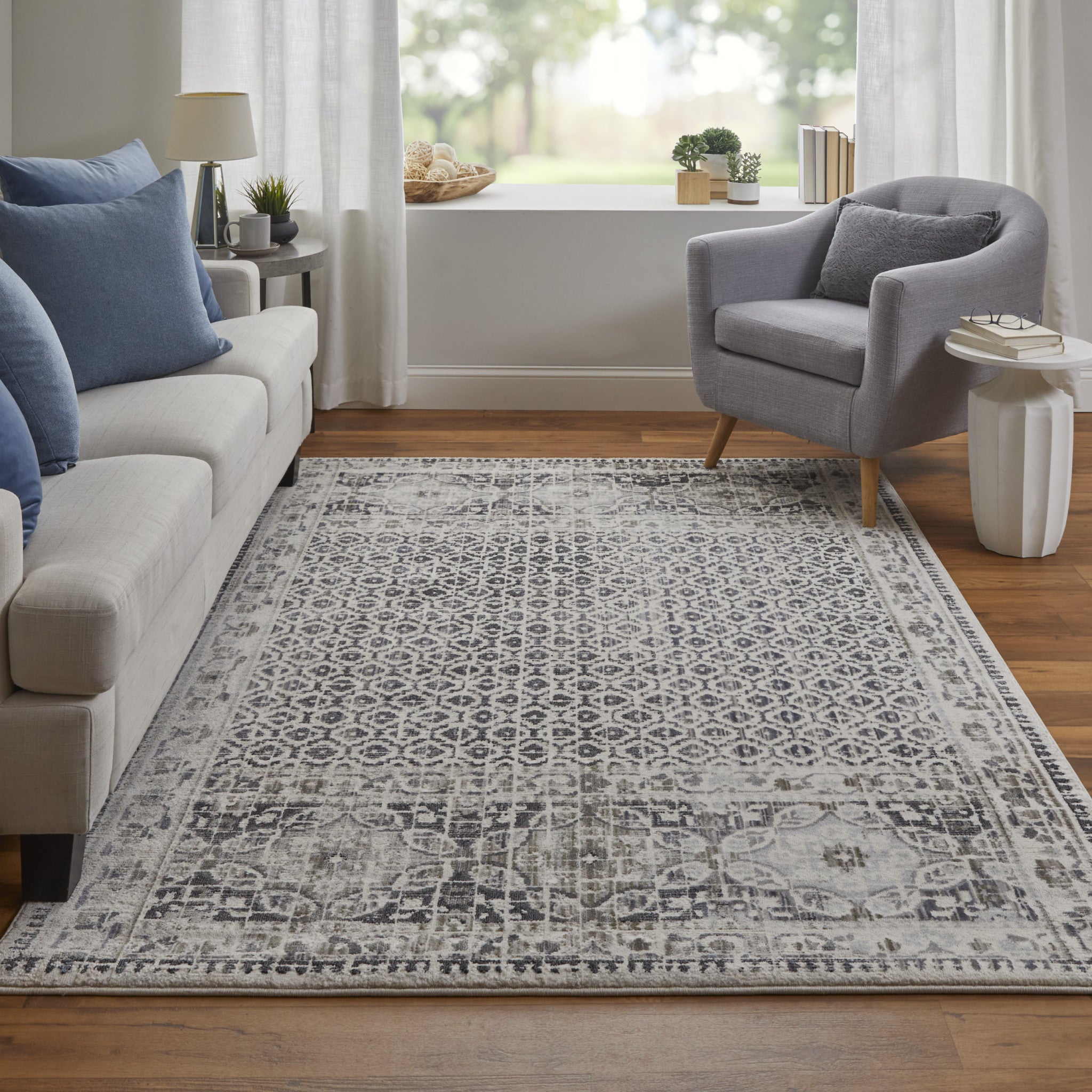 Ivory Taupe And Gray Abstract Stain Resistant Area Rug - 2' x 3'