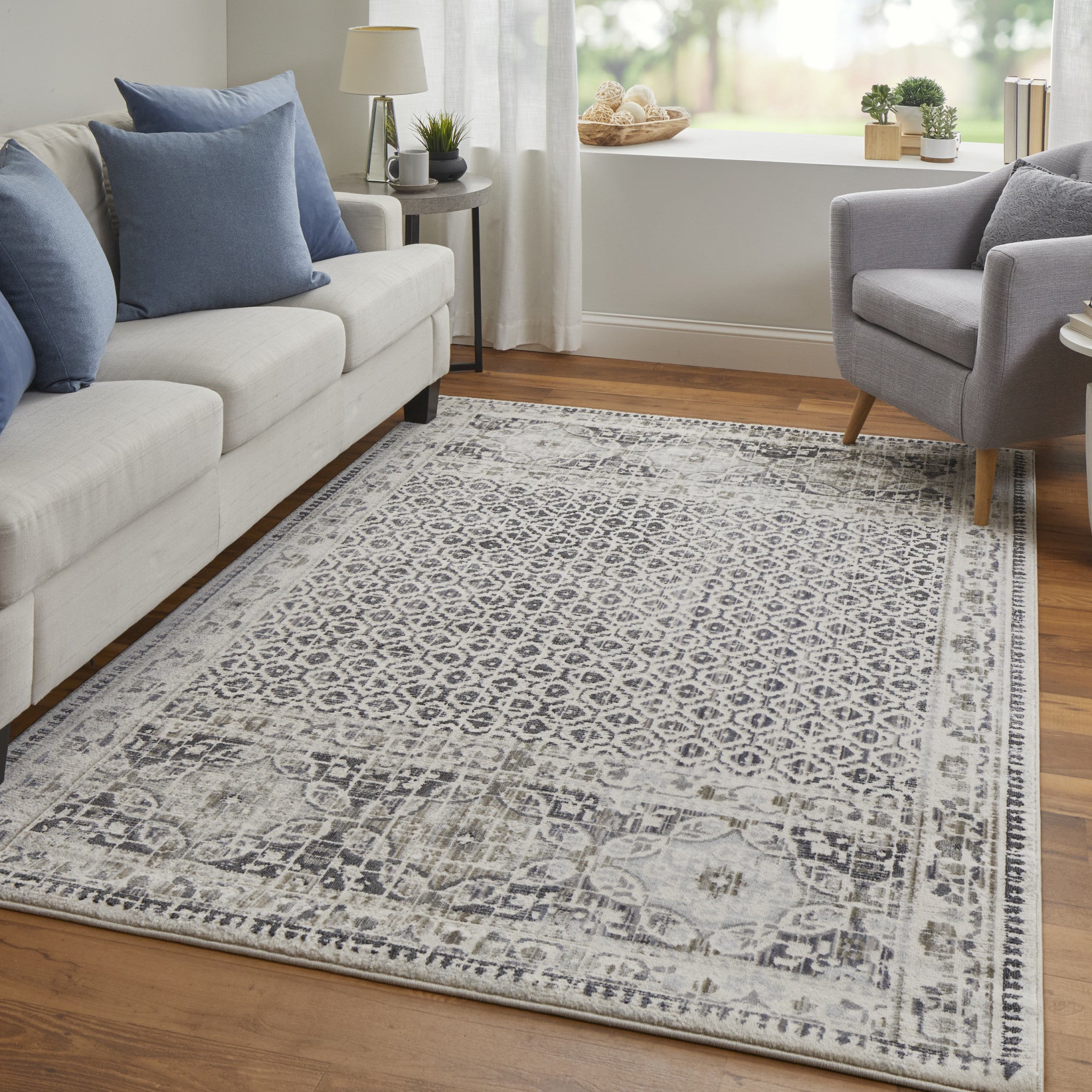 Ivory Taupe And Gray Abstract Stain Resistant Area Rug - 2' x 3'
