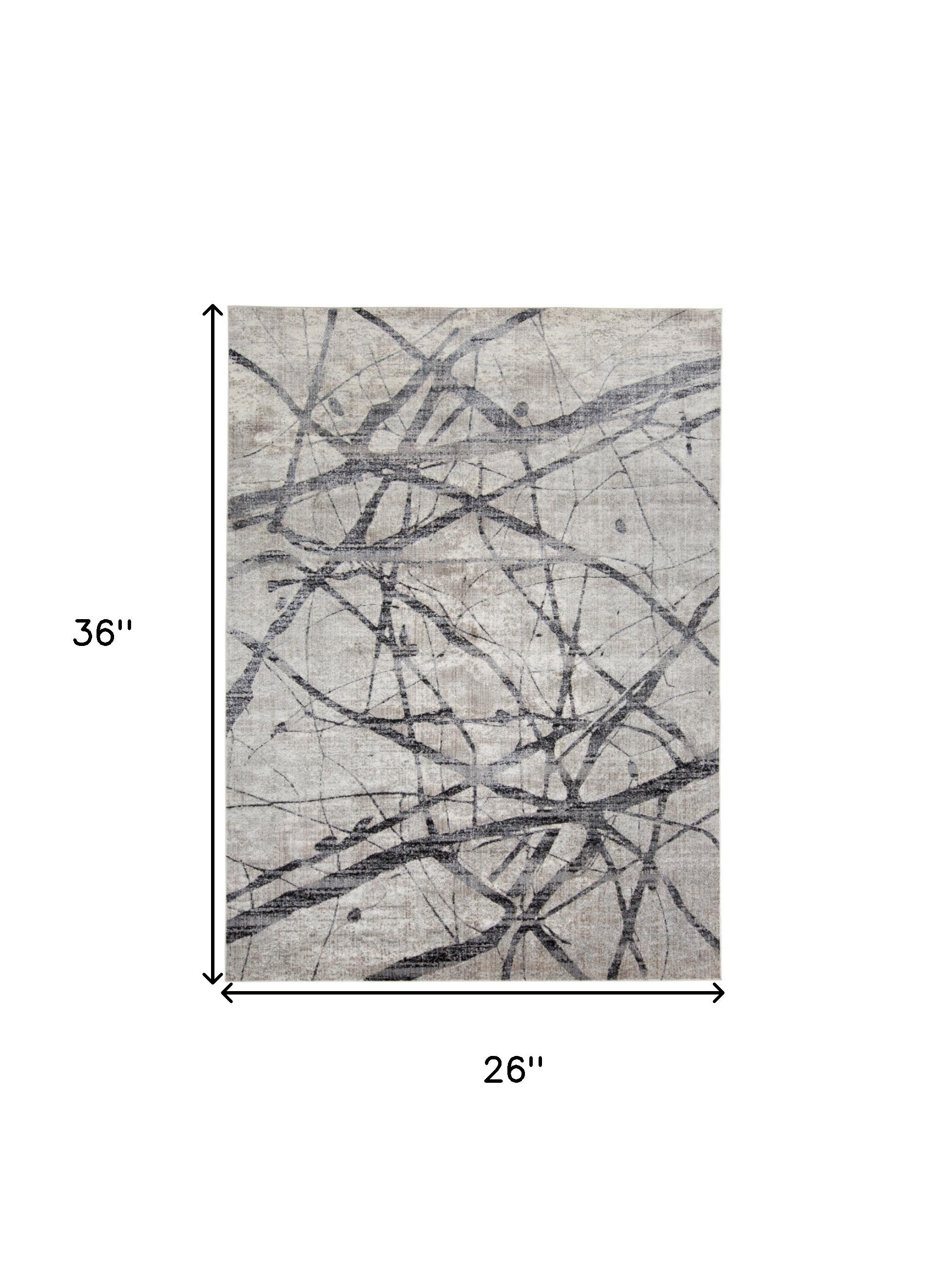 2' X 3' Taupe Gray And Ivory Abstract Stain Resistant Area Rug