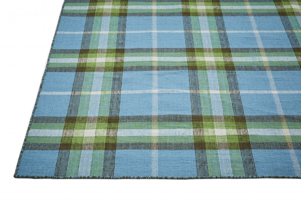 Blue Green And Black Abstract Hand Woven Stain Resistant Area Rug