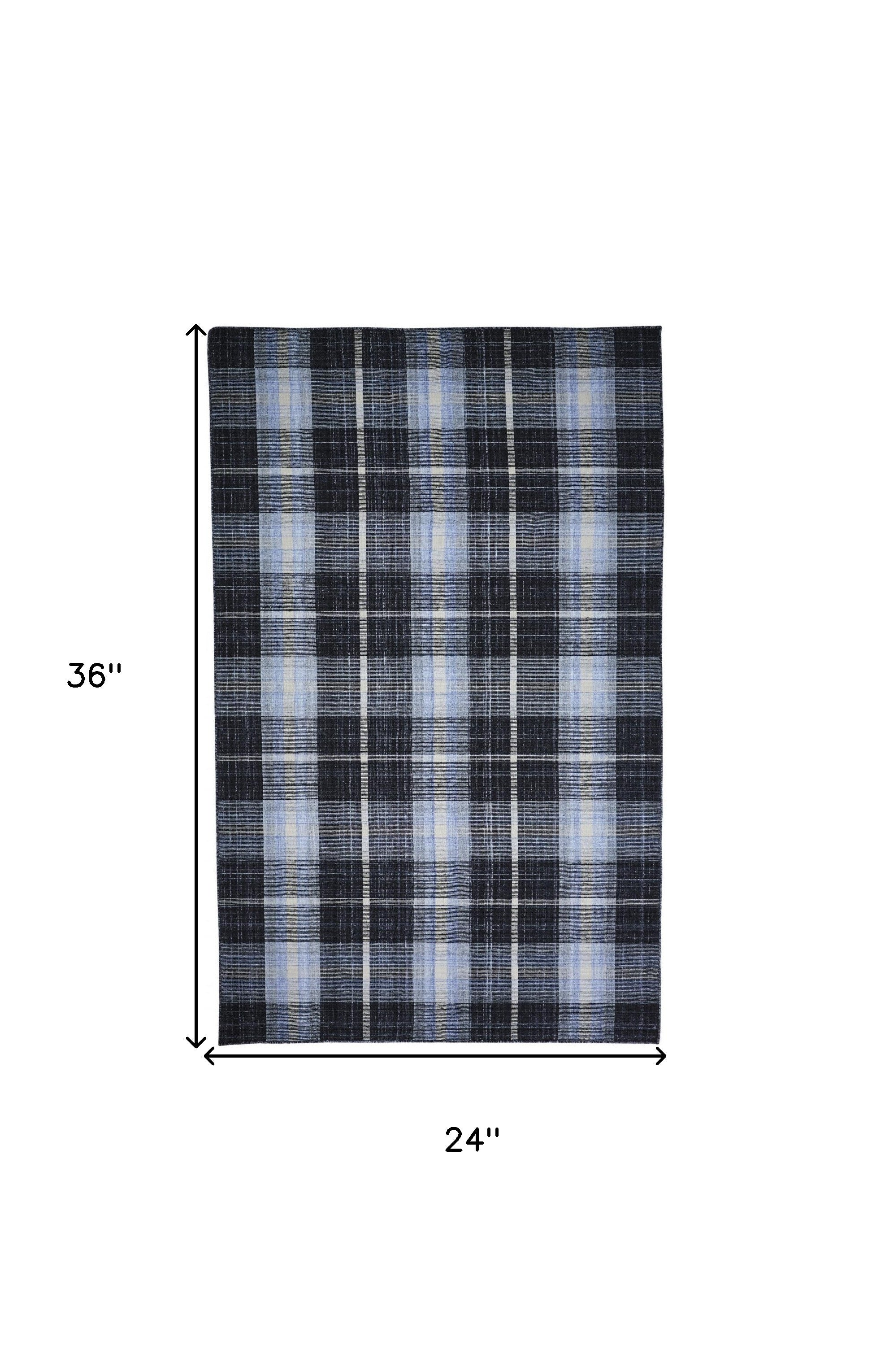 2' X 3' Black Blue And White Abstract Hand Woven Stain Resistant Area Rug