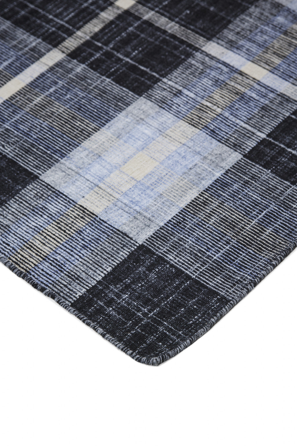 2' X 3' Black Blue And White Abstract Hand Woven Stain Resistant Area Rug