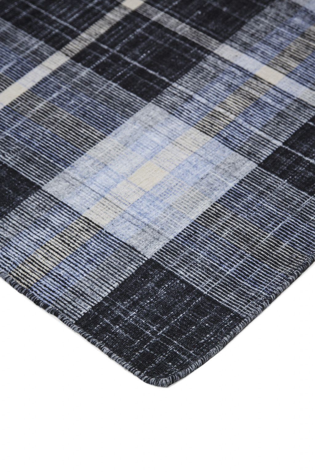 2' X 3' Black Blue And White Abstract Hand Woven Stain Resistant Area Rug