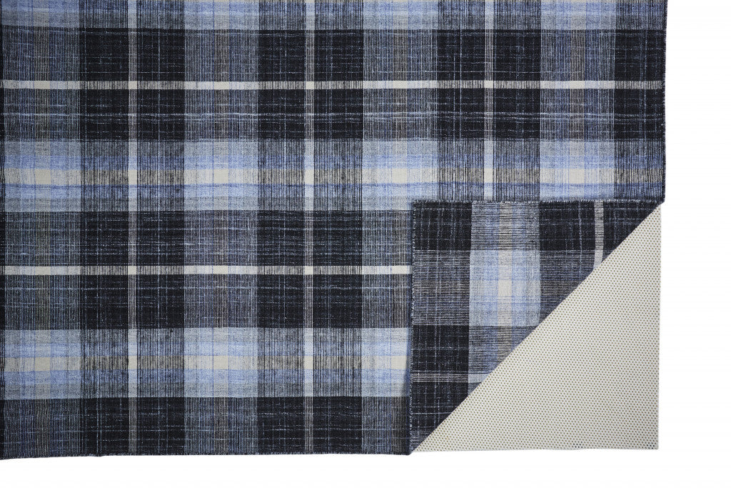 2' X 3' Black Blue And White Abstract Hand Woven Stain Resistant Area Rug