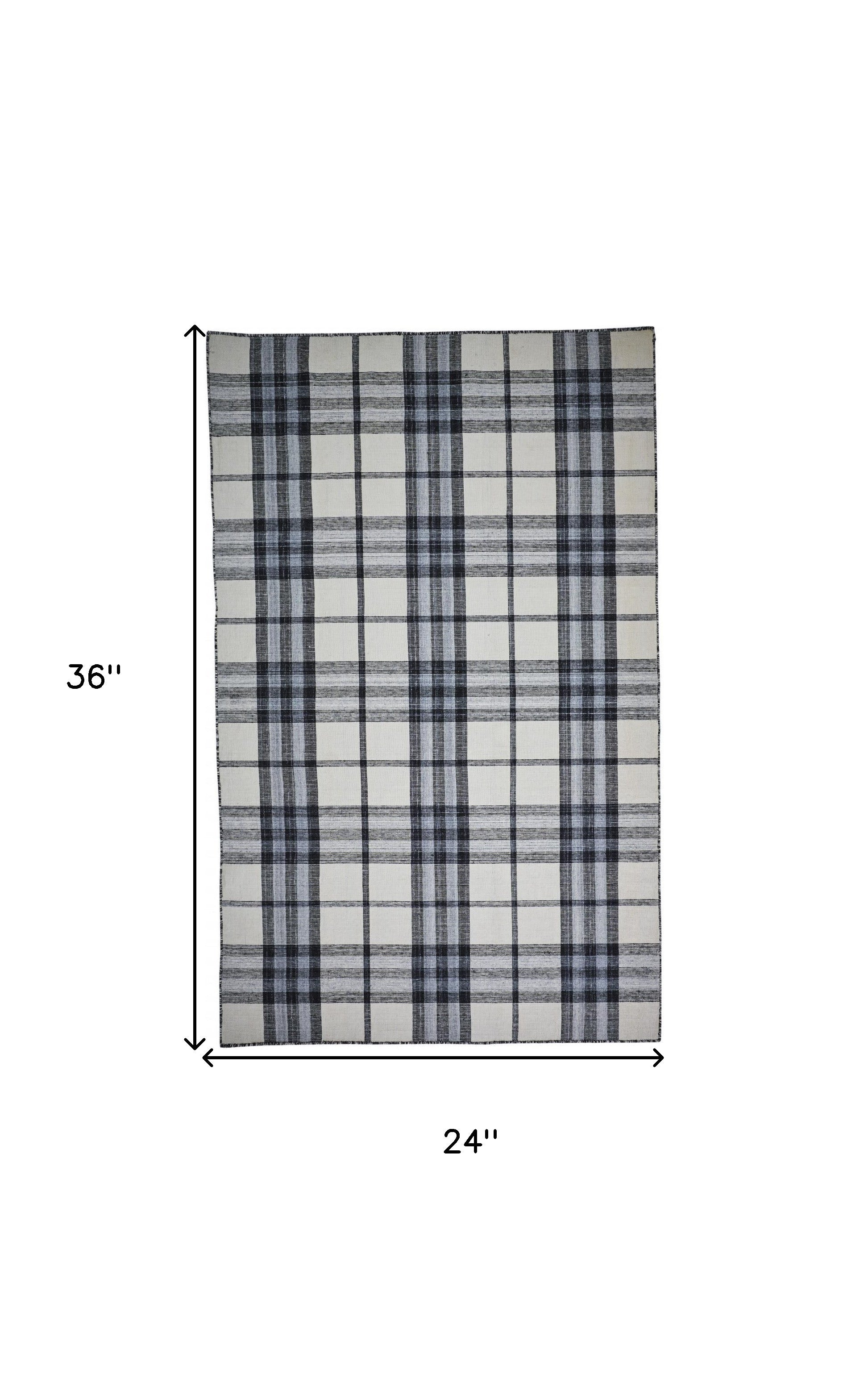 2' X 3' Ivory Blue And Black Abstract Hand Woven Stain Resistant Area Rug