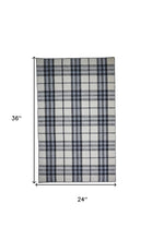 2' X 3' Ivory Blue And Black Abstract Hand Woven Stain Resistant Area Rug