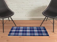 2' X 3' Blue Pink And White Abstract Hand Woven Stain Resistant Area Rug