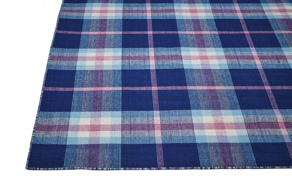 2' X 3' Blue Pink And White Abstract Hand Woven Stain Resistant Area Rug