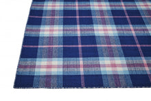 2' X 3' Blue Pink And White Abstract Hand Woven Stain Resistant Area Rug