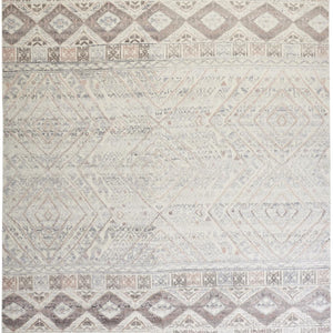 2' X 3' Gray Ivory And Pink Geometric Hand Knotted Area Rug