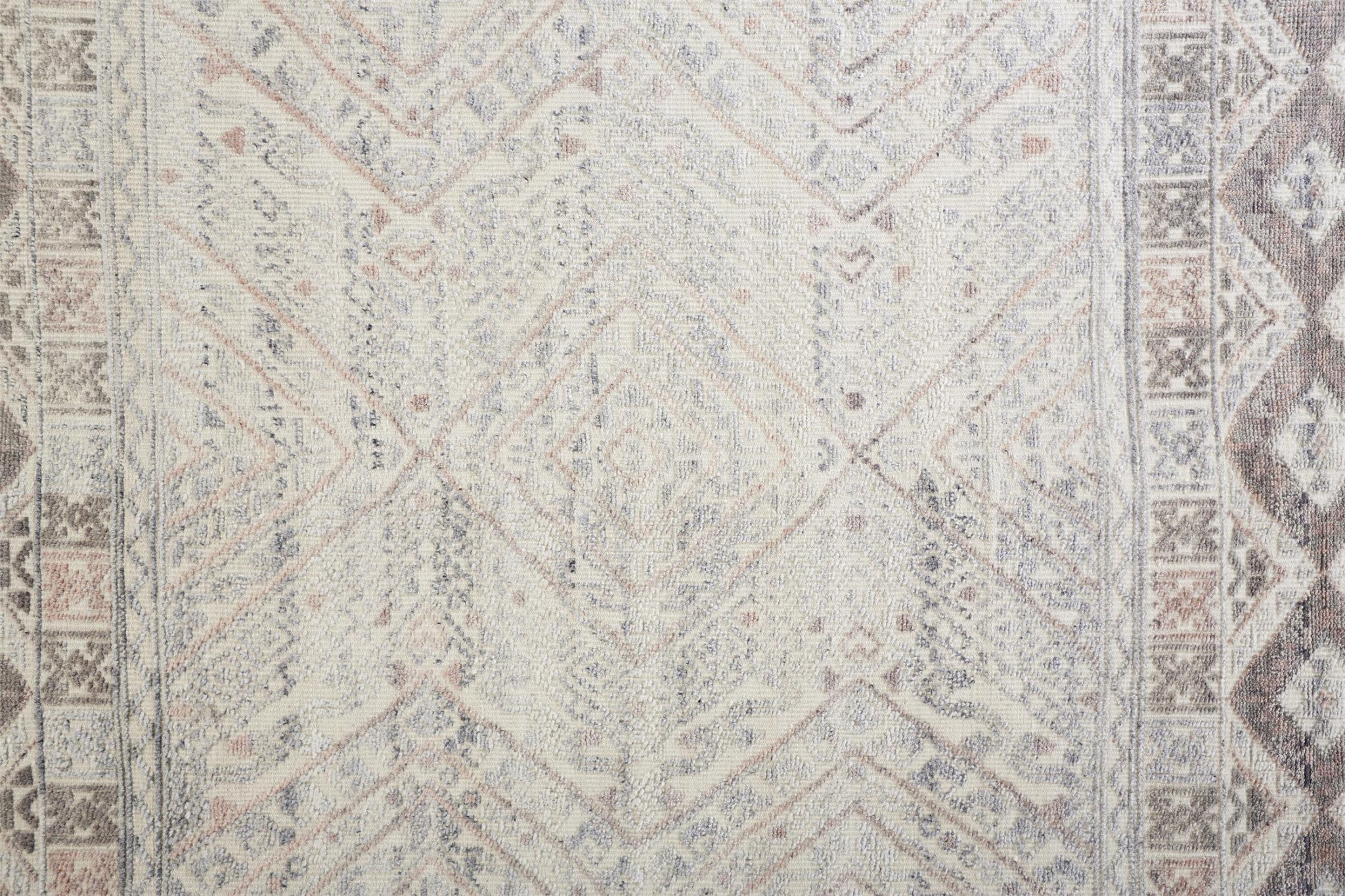 2' X 3' Gray Ivory And Pink Geometric Hand Knotted Area Rug
