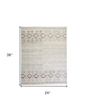 2' X 3' Gray Ivory And Pink Geometric Hand Knotted Area Rug