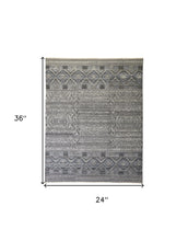 2' X 3' Gray Ivory And Blue Geometric Hand Knotted Area Rug