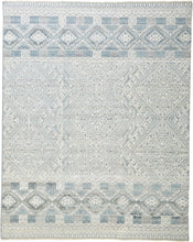 2' X 3' Ivory Blue And Gray Geometric Hand Knotted Area Rug