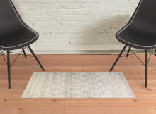 2' X 3' Ivory Tan And Gray Geometric Hand Knotted Area Rug