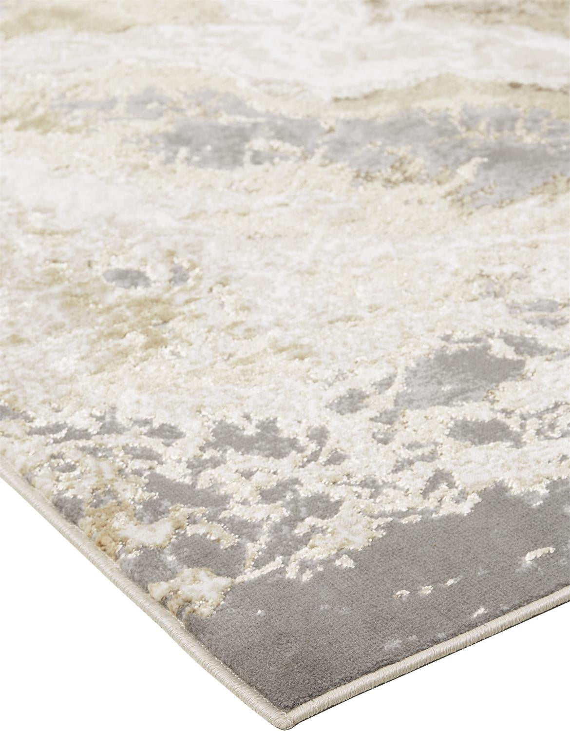 Ivory Silver And Gold Abstract Stain Resistant Area Rug - 2' x 3'