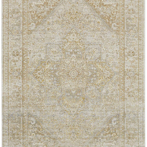 2' X 3' Ivory And Gold Floral Stain Resistant Area Rug