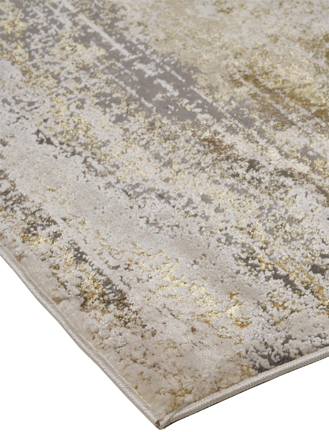 2' X 3' Gold Gray And Ivory Abstract Stain Resistant Area Rug