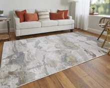 Gray Ivory And Gold Abstract Stain Resistant Area Rug - 2' x 3'