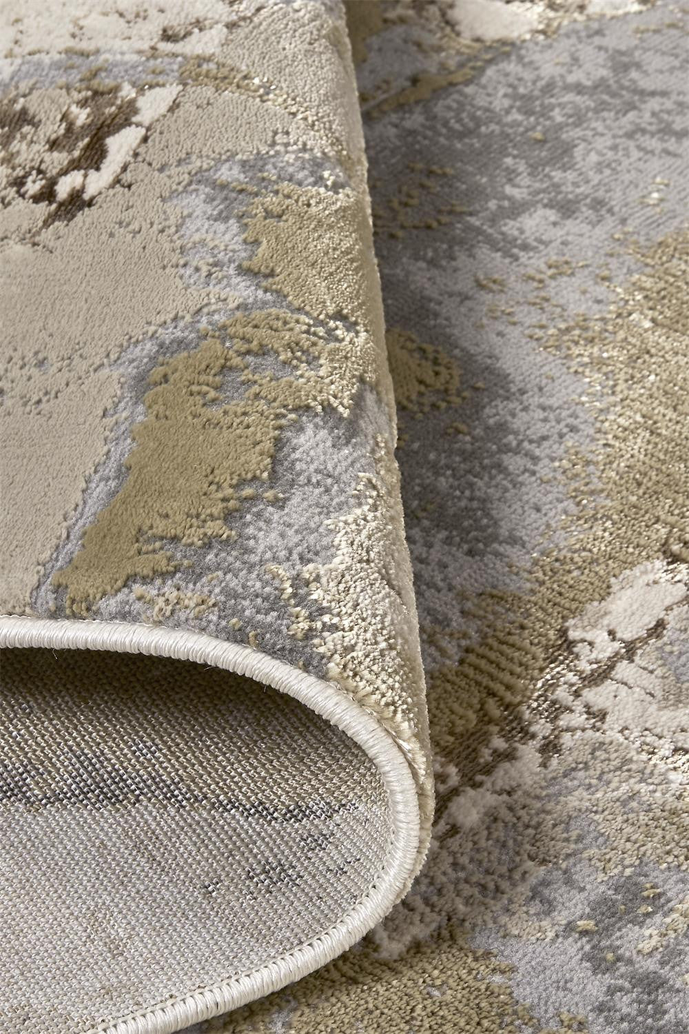 Gray Ivory And Gold Abstract Stain Resistant Area Rug - 2' x 3'