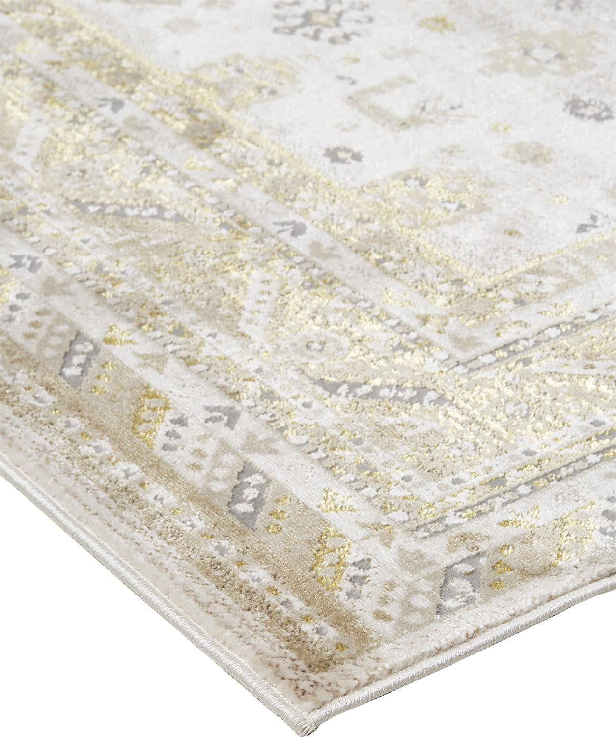Gold And Ivory Floral Stain Resistant Area Rug - 2' x 3'