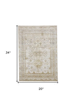 Gold And Ivory Floral Stain Resistant Area Rug - 2' x 3'