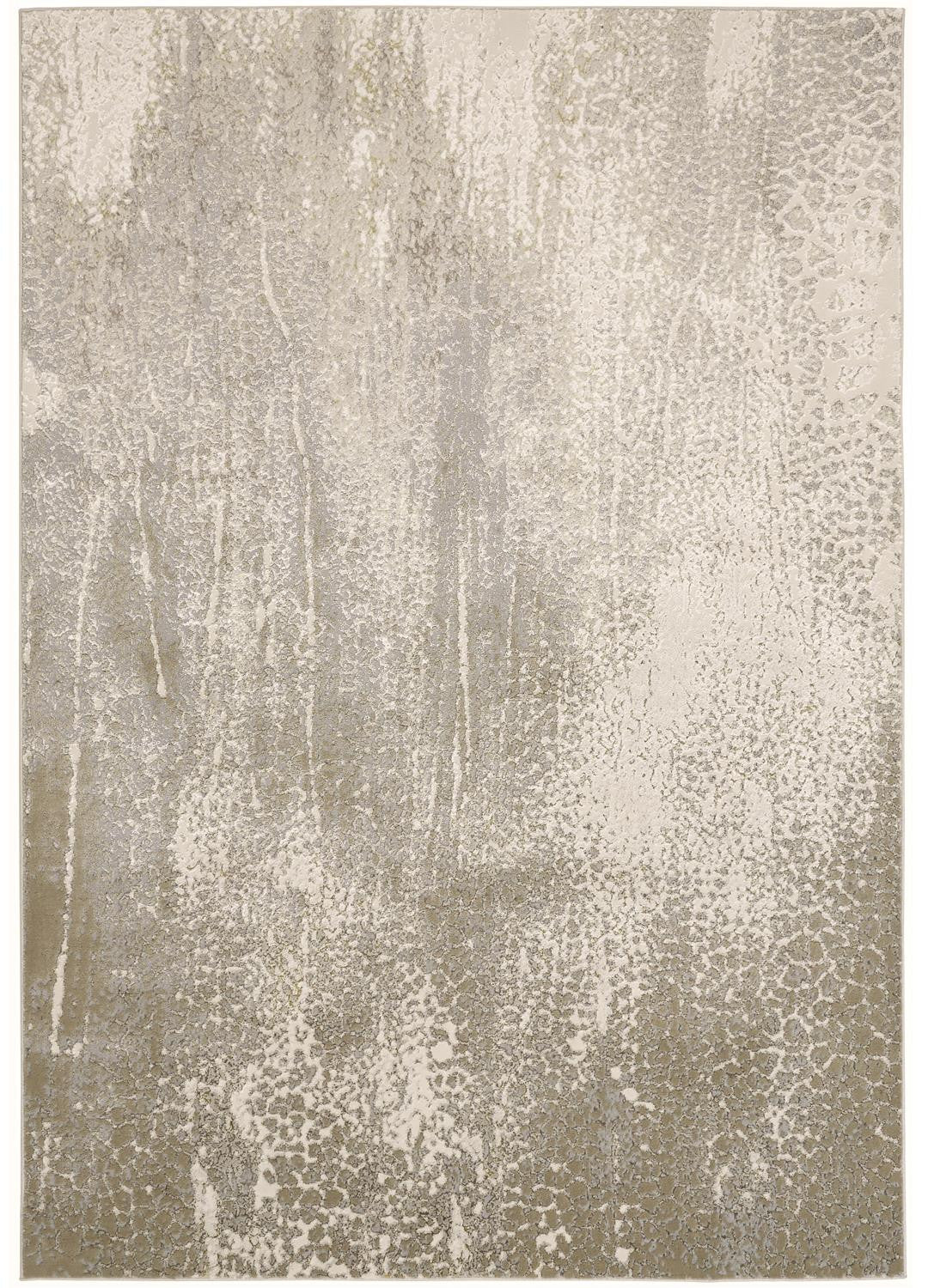 2' X 3' Ivory Gray And Gold Abstract Stain Resistant Area Rug