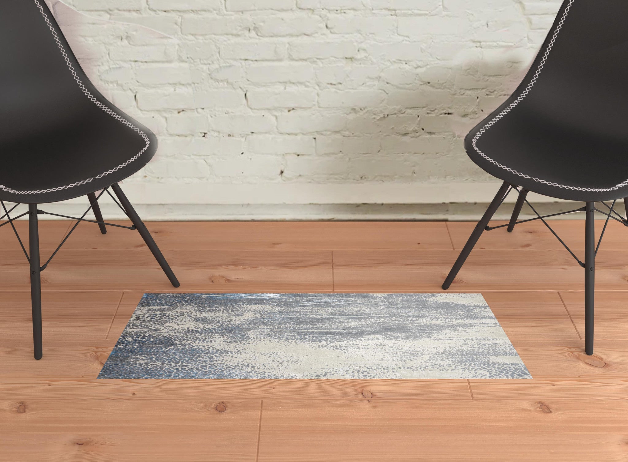 Gray Blue And Ivory Abstract Stain Resistant Area Rug - 2' x 3'