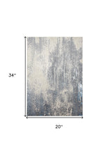 Gray Blue And Ivory Abstract Stain Resistant Area Rug - 2' x 3'