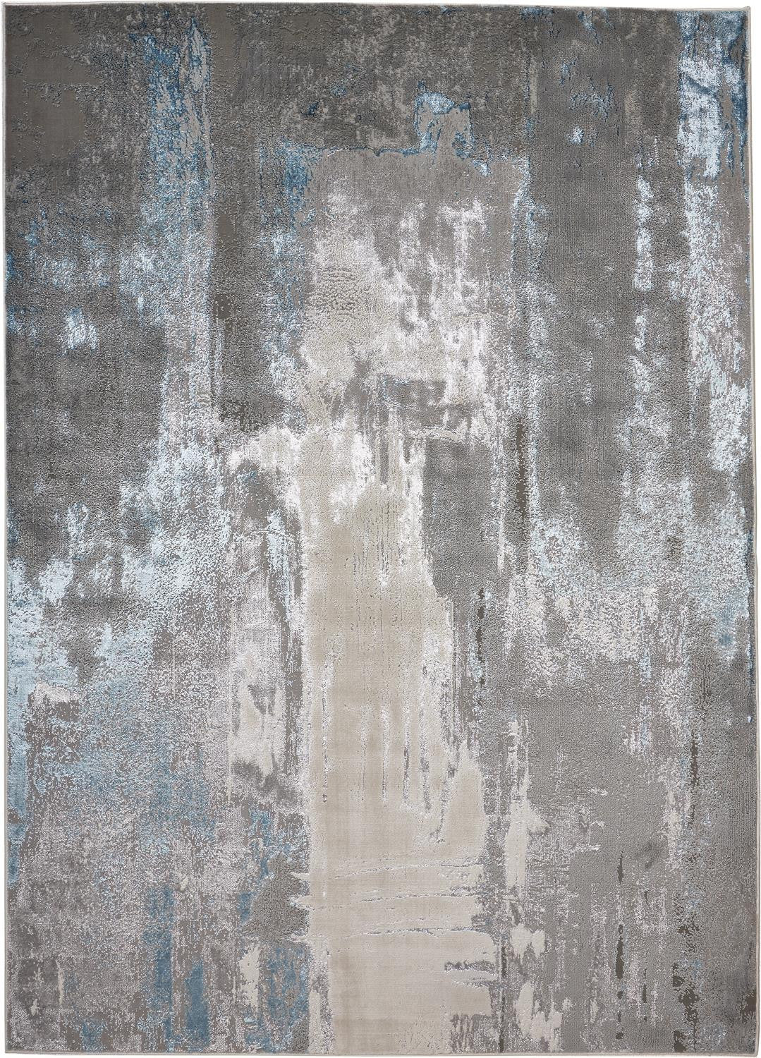 2' X 3' Gray Ivory And Blue Abstract Stain Resistant Area Rug