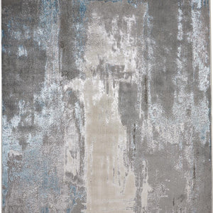 2' X 3' Gray Ivory And Blue Abstract Stain Resistant Area Rug