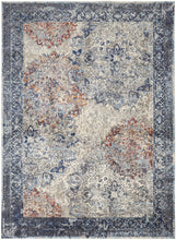 2' X 3' Blue Ivory And Red Floral Power Loom Distressed Stain Resistant Area Rug