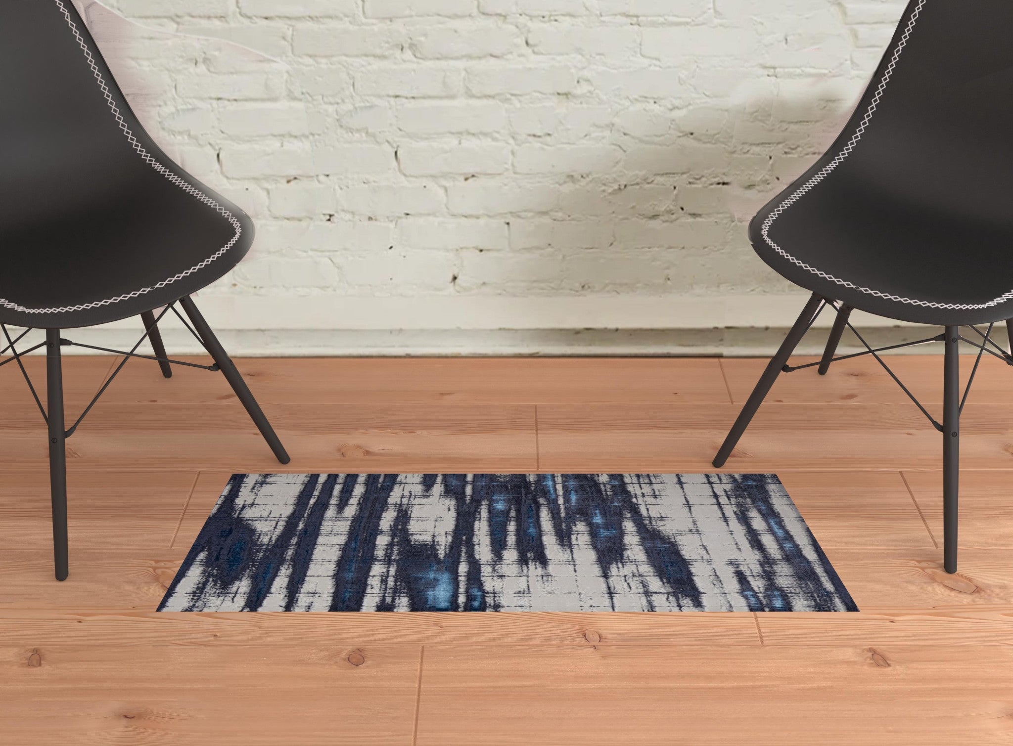 2' X 3' Ivory Blue And Gray Abstract Power Loom Distressed Area Rug
