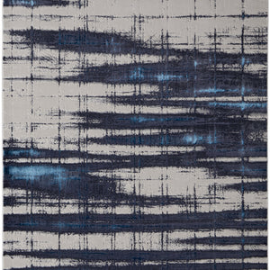 2' X 3' Ivory Blue And Gray Abstract Power Loom Distressed Area Rug