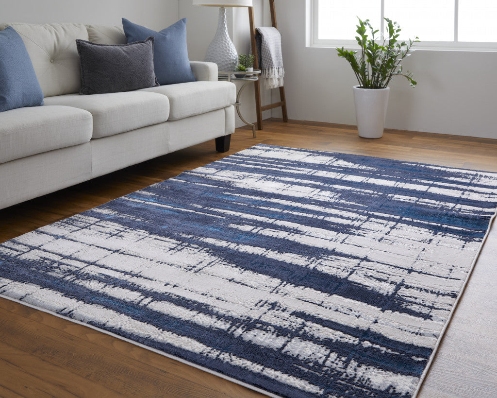 2' X 3' Ivory Blue And Gray Abstract Power Loom Distressed Area Rug