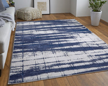 2' X 3' Ivory Blue And Gray Abstract Power Loom Distressed Area Rug