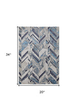 2' X 3' Ivory Blue And Gray Chevron Power Loom Distressed Area Rug