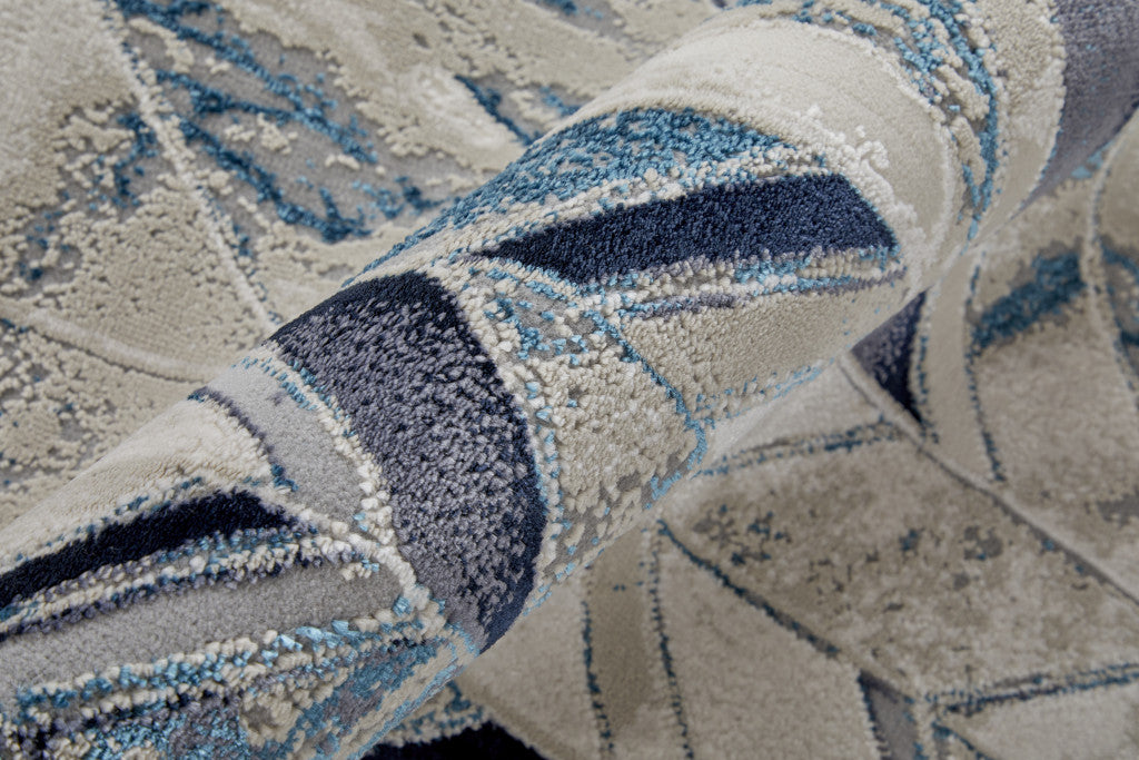 2' X 3' Ivory Blue And Gray Chevron Power Loom Distressed Area Rug