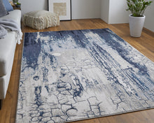 2' X 3' Ivory Blue And Black Abstract Power Loom Distressed Area Rug