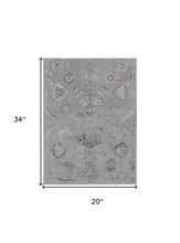 2' X 3' Silver And Black Floral Power Loom Distressed Area Rug