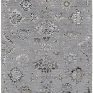 2' X 3' Silver And Black Floral Power Loom Distressed Area Rug