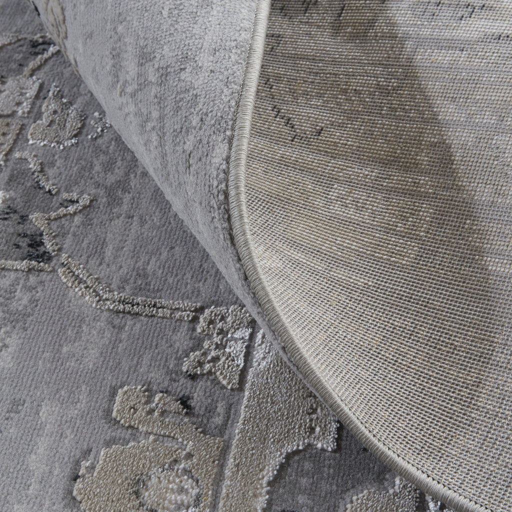 2' X 3' Silver And Black Floral Power Loom Distressed Area Rug